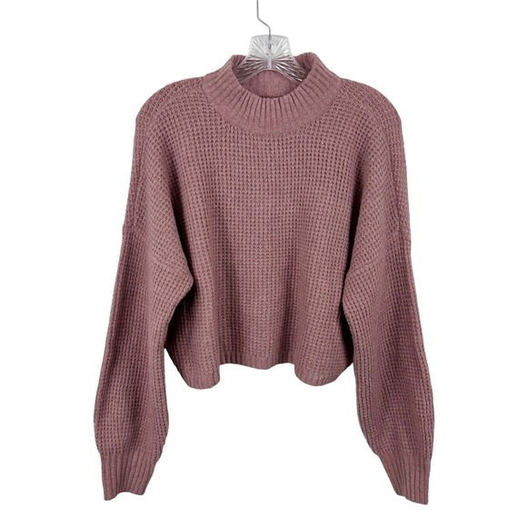 Hollister Sweaters - Hollister Mockneck Sweater Women's S Rose Pink Cropped Waffle Weave Thermal